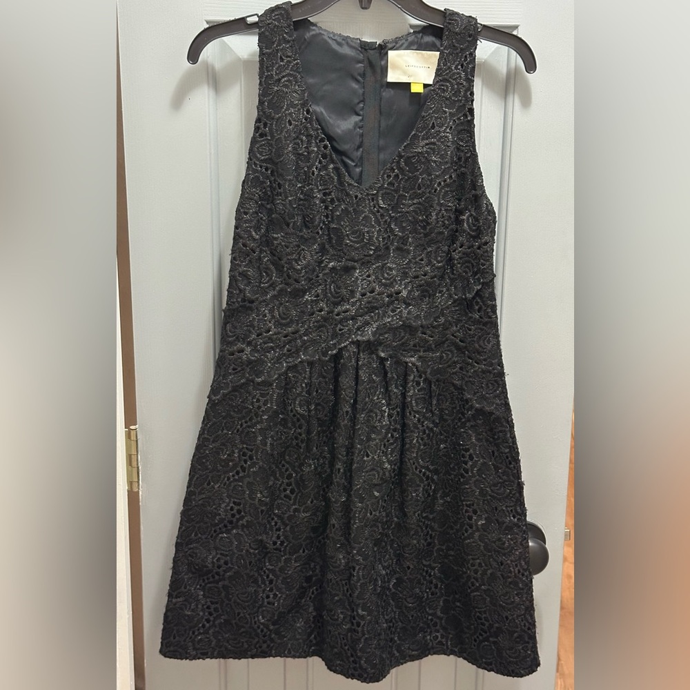 Anthropologie Leifsdottir Black Floral Lace V-Neck A-Line Party Dress Size 8